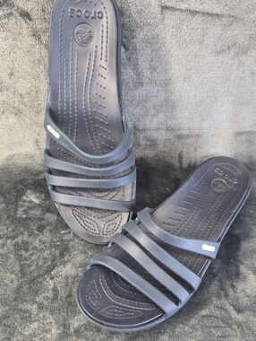 CROCS Rhonda Navy Blue Wedge Multi‑Strap Slide Sandals Size 11 Preowned
